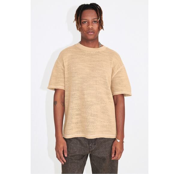 nwot OUR LEGACY T-Shirt Top Men 50~M~L~XL”Box”Oversized Beige Loose-Knit Cotton